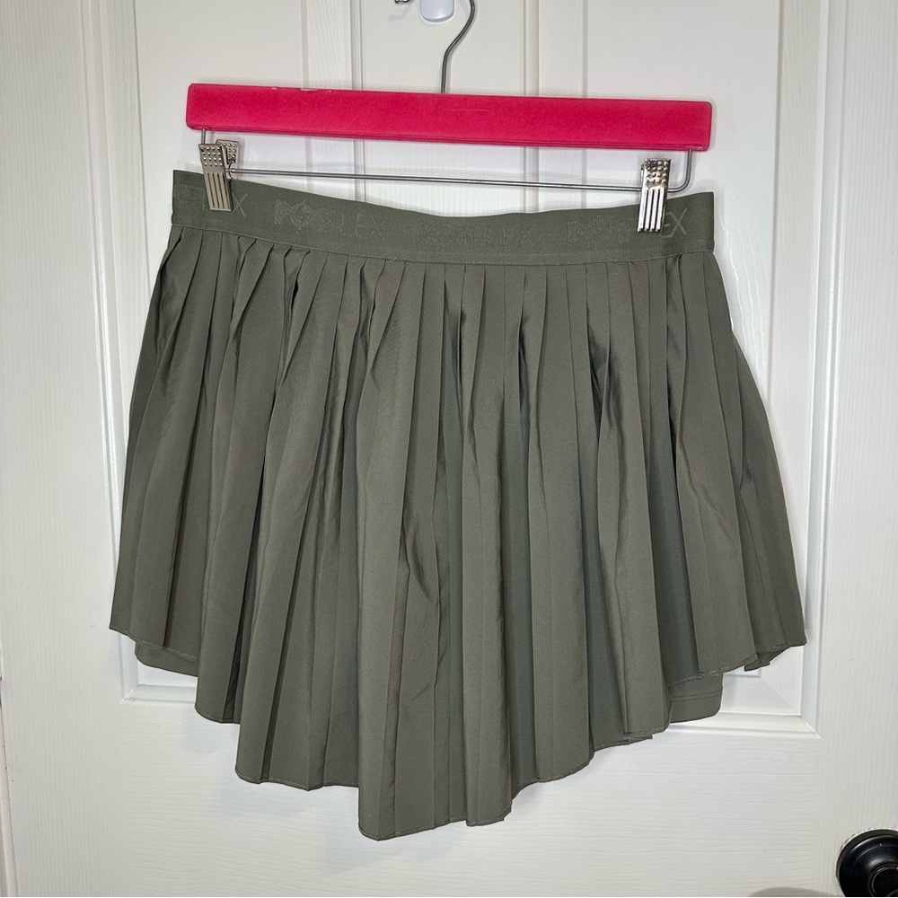POPFLEX Rustic Olive Green Ace ‘em Pleated Skort Tennis Skirt Athletic size L - Picture 4 of 10